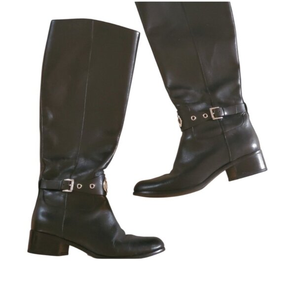 Michael Kors Black Heather Riding Boots Sz8 With MK Logo - Picture 5 of 13